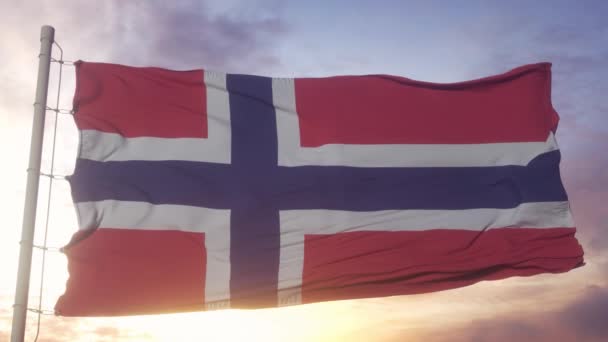 Flagga Bouvet Island Vinka Vinden Himmel Och Sol Bakgrund — Stockvideo