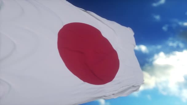 Japonya Bayrağı Rüzgarda Gökyüzünde Arka Planda Sallanıyor Japon Bayrağı Videosu — Stok video