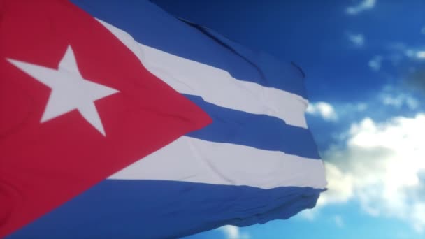 Kubas Flagga Viftar Vinden Blå Himmel Bakgrund — Stockvideo