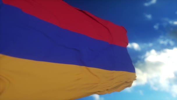 Bandera Nacional Armenia Sobre Fondo Azul Del Cielo Armenia Política — Vídeos de Stock
