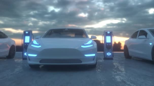Electric Cars Charging Station Charge Station Electric Cars — Stock Video