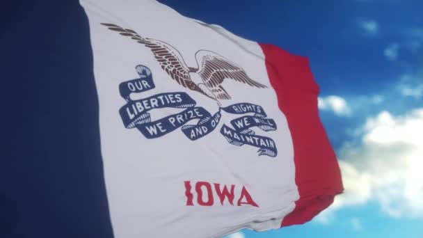 Bandera Iowa Asta Bandera Ondeando Viento Cielo Estado Iowa Los — Vídeo de stock