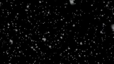 Düşen kar parçacıklarının soyut döngü animasyonu, şeffaf alfa kanallı kar taneleri, video örtüsü.
