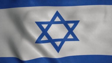 İsrail bayrağı rüzgarda dalgalanıyor. İsrail 'in ulusal bayrağı. İsrail 'in kusursuz döngü canlandırmasının işareti.