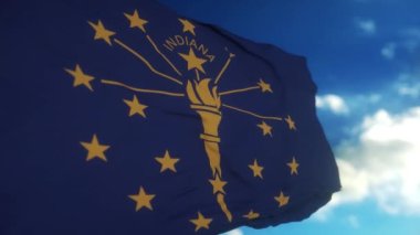 Indiana eyaleti bayrağı, Birleşik Devletler bölgesi, rüzgarda sallanıyor..
