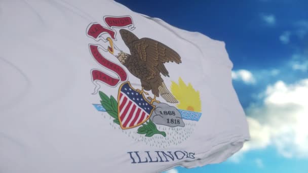 Illinoiská Vlajka Stožáru Vlnícím Větru Obloze Stát Illinois Spojených Státech — Stock video