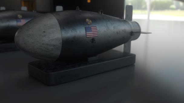 Armas Destrucción Masiva Misiles Con Ojivas Guerra Bombardeo Bandera Estados — Vídeos de Stock