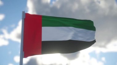 Birleşik Arap Emirliklerinin bayrağı rüzgarda dalgalanıyor. Kusursuz döngülü Birleşik Arap Emirlikleri bayrak animasyonu. BAE bayrağı dalgalanıyor.