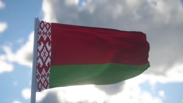 Bandera Bielorrusia Ondeando Viento Contra Hermoso Cielo Azul — Vídeo de stock