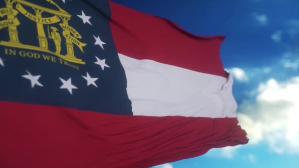 Georgiens Flagge Einem Fahnenmast Weht Wind Himmel Bundesstaat Georgia Den — Stockvideo