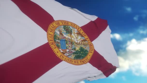 旗竿にフロリダの旗が空の風になびいている アメリカ合衆国のフロリダ州 — ストック動画