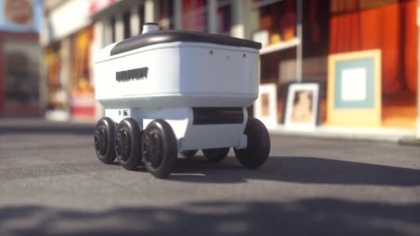 Автоматизований Робот Доставки Технологією Самокерованого Водіння Автономний Робот Доставки Їде — стокове відео