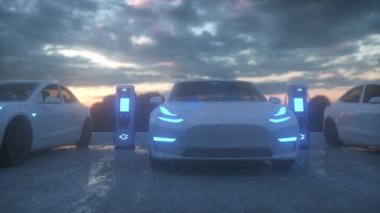 Arabalar için elektrik şarj istasyonu. 3d canlandırma.