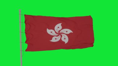 Hong Kong bayrağı yeşil ekranda dalgalanıyor. Hong Kong bayrağı. bayraksız döngü canlandırması.