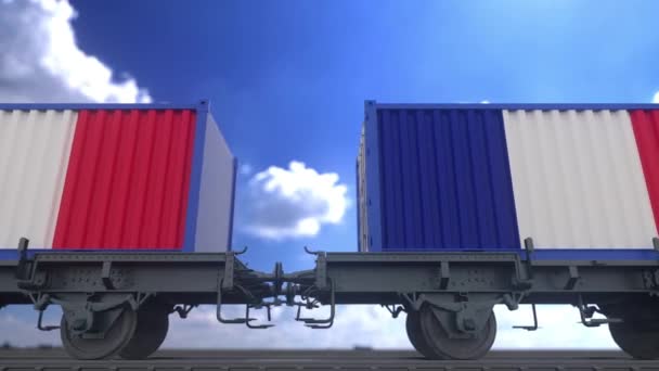 Trein Containers Onder Franse Vlag Spoorvervoer — Stockvideo