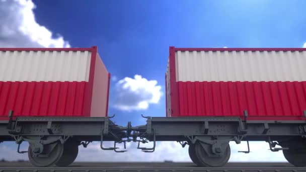 Lengyelország Lobogója Alatt Közlekedő Vonatok Konténerek Vasúti Szállítás Zökkenőmentes Hurok — Stock videók