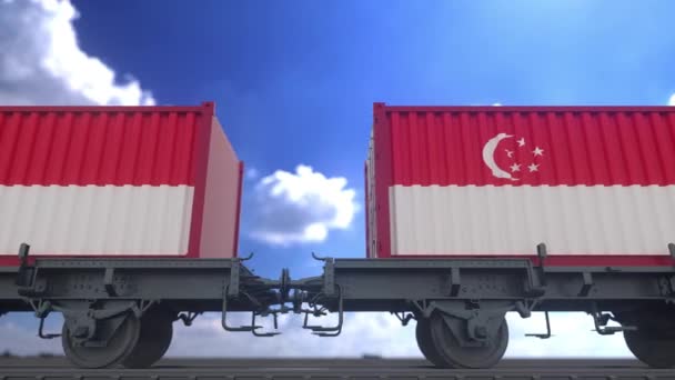 Treno Container Con Bandiera Singapore Trasporto Ferroviario Loop Senza Soluzione — Video Stock