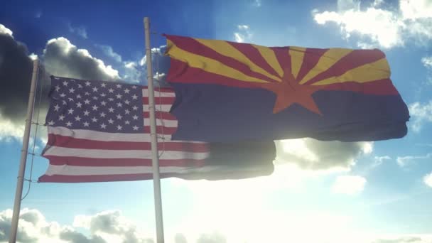 Vlajky Státu Arizona Spojených Států Amerických Vlály Větru Americký Stát — Stock video