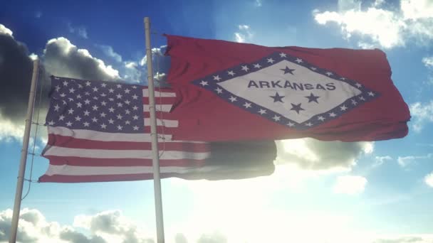 Bandiere Dello Stato Dell Arkansas Degli Stati Uniti America Sventolano — Video Stock