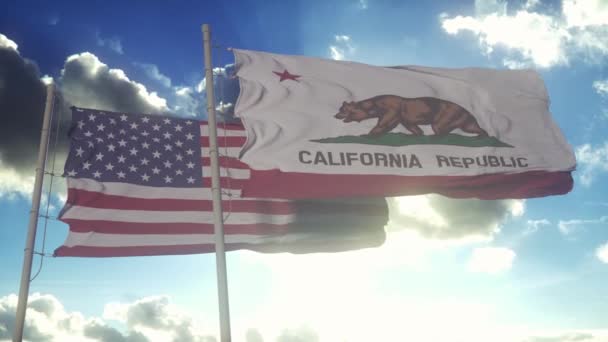 Bandiere Dello Stato Della California Degli Stati Uniti America Sventolano — Video Stock