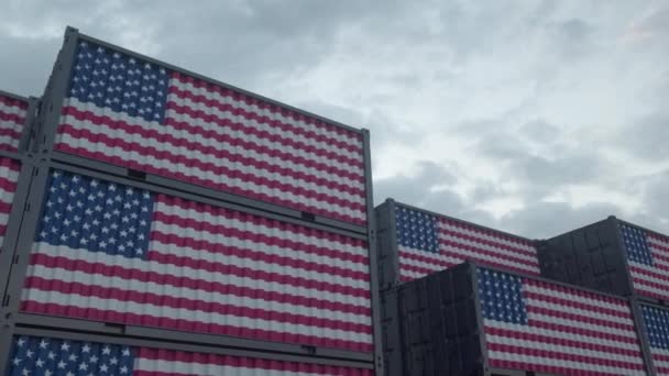 Amerykańska Koncepcja Eksportu Lub Importu Kontenery Flagowe Usa Znajdują Się — Wideo stockowe