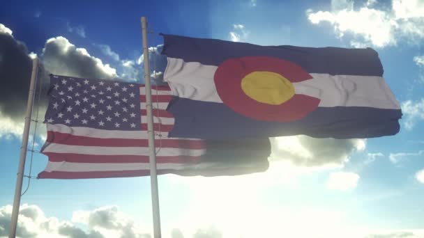 Bandiere Dello Stato Del Colorado Degli Stati Uniti America Sventolano — Video Stock