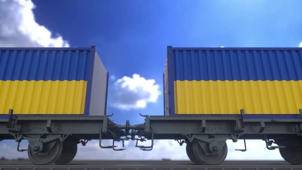 Containerterminal Full Containrar Med Ukrainas Flagga Export Eller Import Samband — Stockvideo
