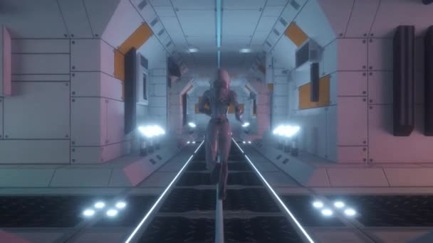 Astronaute Traverse Tunnel Spatial Concept Vaisseau Spatial Technologie Boucle — Video