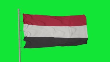 Yemen bayrağı yeşil ekranda dalgalanıyor. Yemen bayraksız döngü animasyonu.