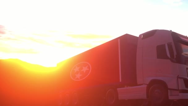 Cargo Trucks Tennessee State Usa Flag Trucks Tennessee Loading Unloading — Stock Video