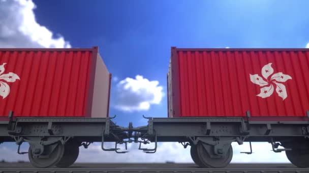 Containers Met Vlag Van Hong Kong Spoorvervoer — Stockvideo