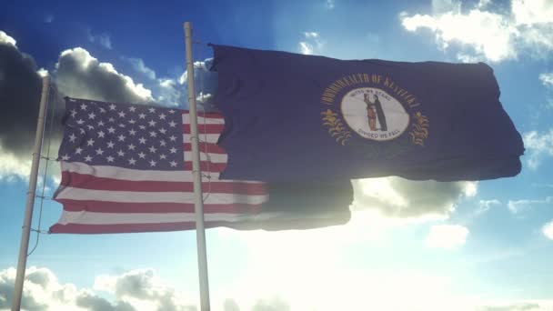Bendera Negara Bagian Kentucky Melambai Bersama Dengan Bendera Nasional Amerika — Stok Video
