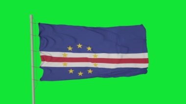 Yeşil ekran veya krom anahtar arka planda rüzgarda dalgalanan Cape Verde Bayrağı.
