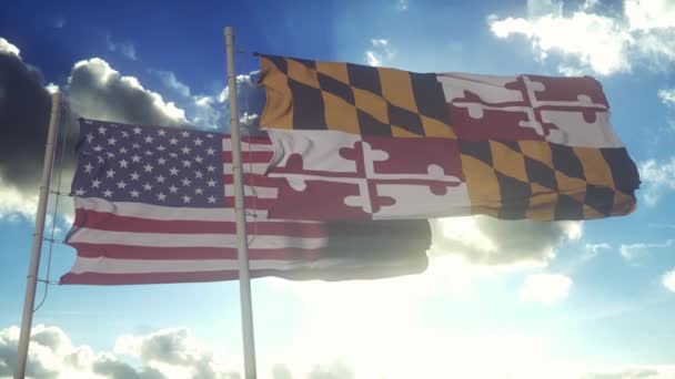Les Drapeaux État Maryland Agitant Avec Drapeau National Des États — Video