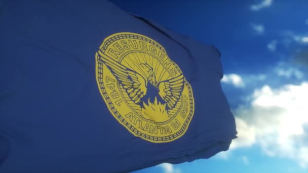 Bandera Atlanta Ondeando Viento Cielo Sol Fondo — Vídeo de stock