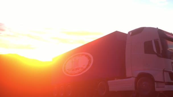 维吉尼亚州的载货卡车 美国国旗佛蒙特州的卡车在仓库码头装卸 — 图库视频影像