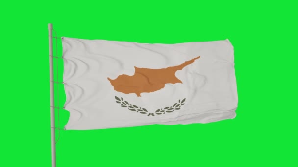 Флаг Кипра Размахивание Ветру Зеленом Экране Хрома Ключевой Фон — стоковое видео
