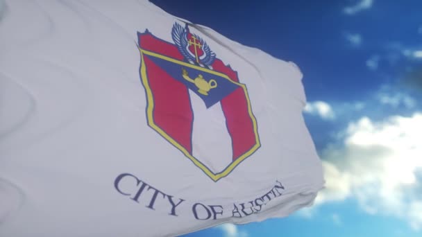 Прапор Остіна Махав Вітром Прапор Остіна Місто Техас Сполучені Штати — стокове відео