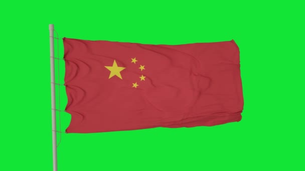 China Flagge Weht Wind Auf Grünem Bildschirm Oder Chroma Key — Stockvideo