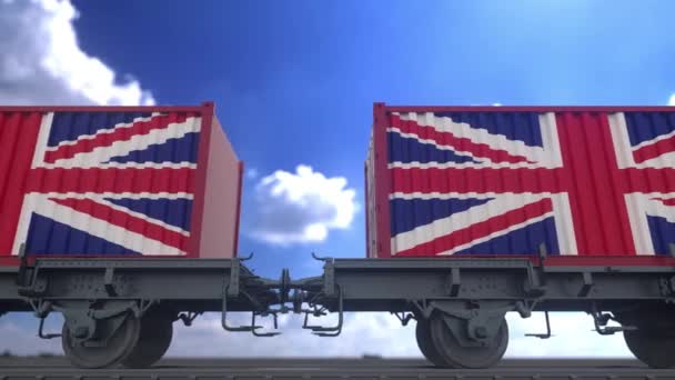 Contentores Com Bandeira Reino Unido Transportes Ferroviários — Vídeo de Stock
