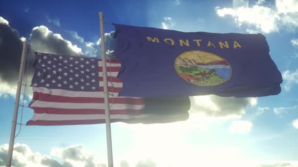 Montana State Flags Waving National Flag United States America Background — Stock video