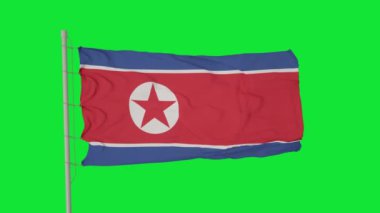 Kuzey Kore Flag dalgaları yeşil ekran veya krom anahtar arka planda rüzgar.