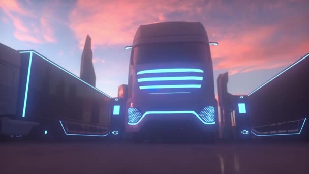 Camions Futuristes Charge Centre Logistique Chargement Voiture Électrique — Video