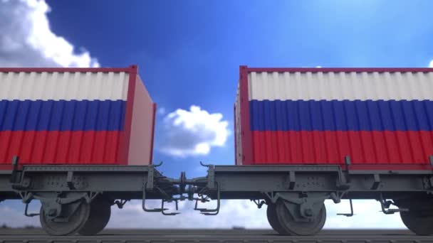 Containers Met Russische Vlag Spoorvervoer — Stockvideo