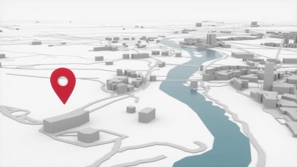 Pemandangan Kota Dengan Peta Titik Lokasi Poin Atas Kota Jalan — Stok Video