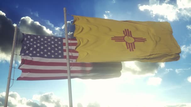 Bandera Del Estado Nuevo México Ondeando Viento Fondo Dramático Del — Vídeos de Stock