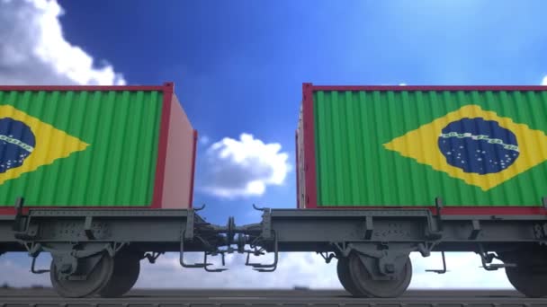 Containers Flag Brazil Railway Transportation — Stockvideo