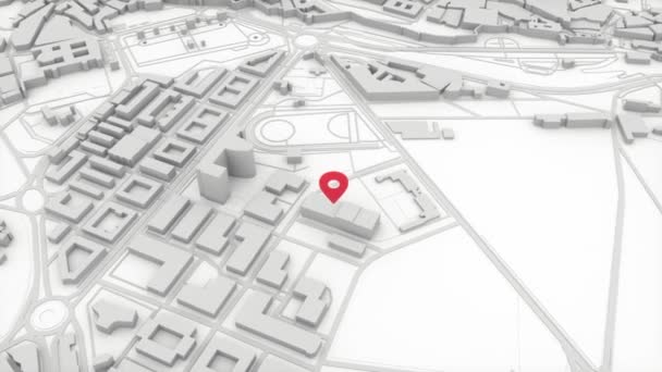 Vista Aérea Cidade Com Mapa Ponto Localização Pontos Sobre Cidade — Vídeo de Stock