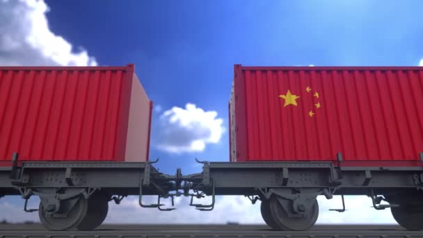 Contenedores Con Bandera China Transporte Ferroviario — Vídeos de Stock