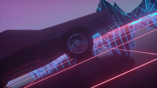 Retro Futurystyczny 80S Styl Sci Tło Samochodu — Wideo stockowe